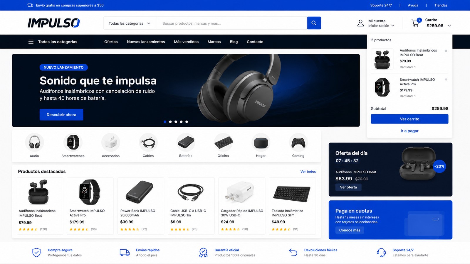 Interfaz modelo de e-commerce