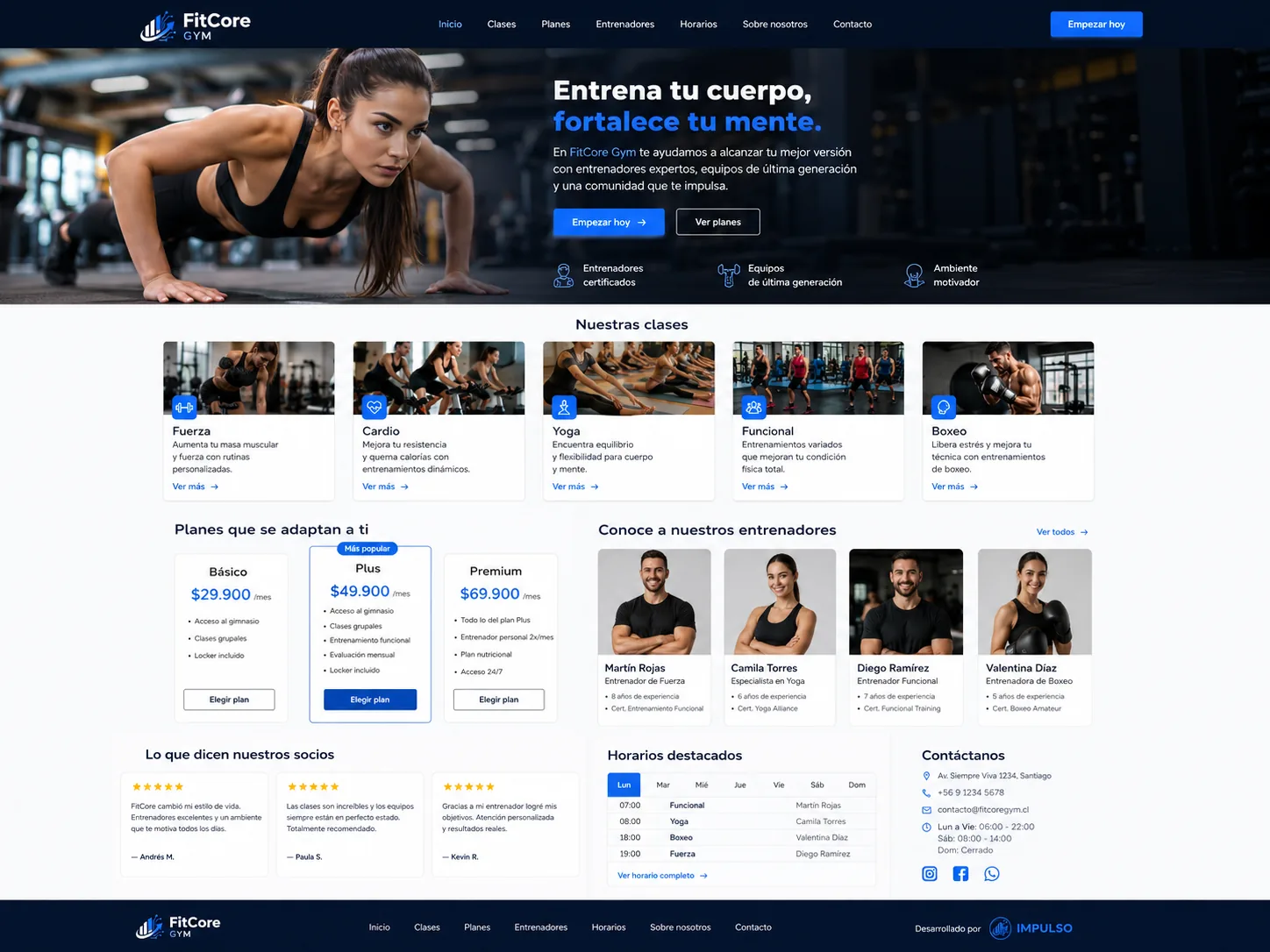 Web profesional para gimnasio