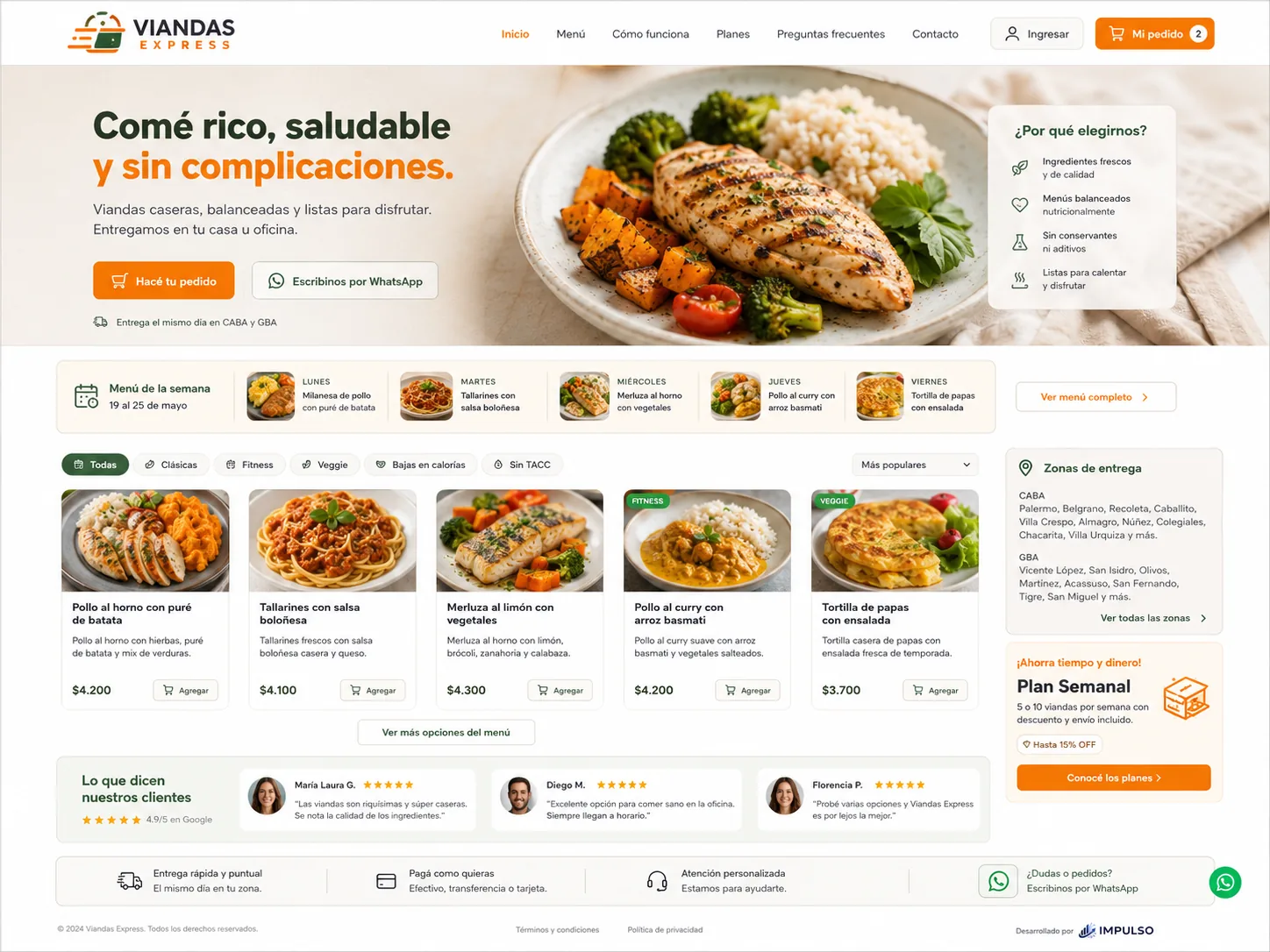 Web gastronómica con menú destacado